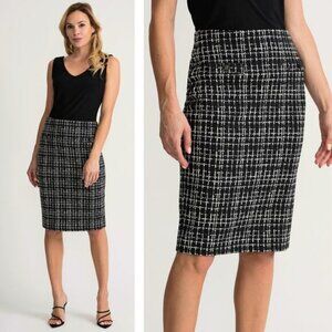 JOSEPH RIBKOFF Tweed Pull On Pencil Skirt Size 6 Black White